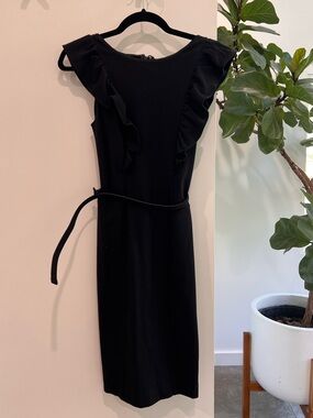 Express Black Ruffle Midi Dress with Slim Tie